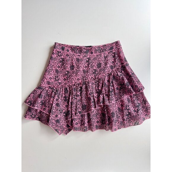 DEREK LAM 10 CROSBY Pink Black Floral Asymmetrical Tulip Mini Skirt, Size 6 - Picture 5 of 11